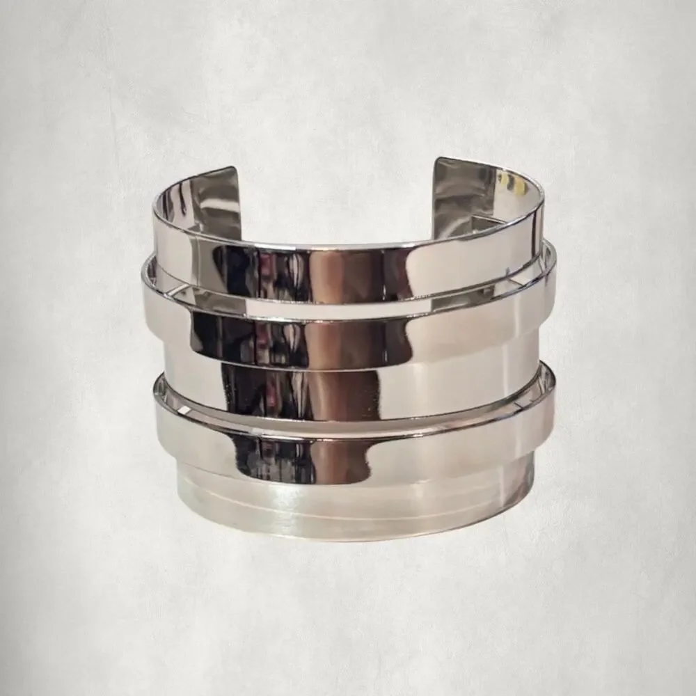 Silver-Tone Multi-Band Wide Cuff Bracelet